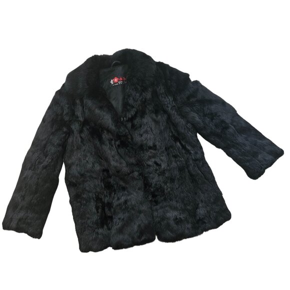 GLAMOROUS BLACK REAL LAPIN LUXURY COAT - Picture 3 of 4